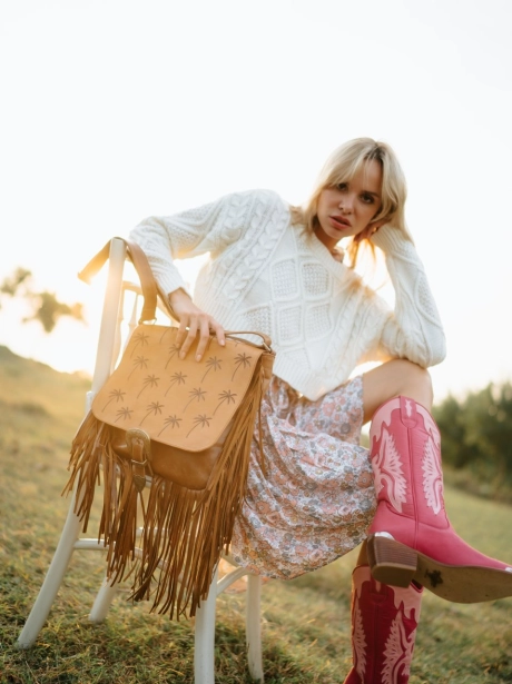 Hand bag / cross body bag Fringe Cross Body Bag With Palm Tree 10 qa2june_498