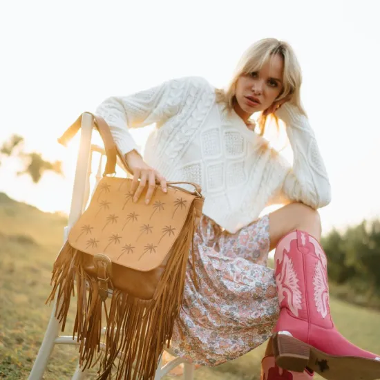 Hand bag / cross body bag Fringe Cross Body Bag With Palm Tree 10 qa2june_498